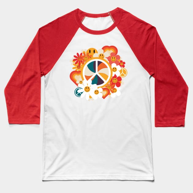 Love Peace and Flowers Baseball T-Shirt by HarlinDesign